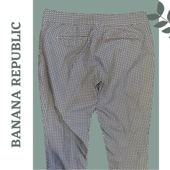 Banana Republic Black, Blue and White Patterned Ankle Pants Front Zip Size 6 - Picture 4 of 9